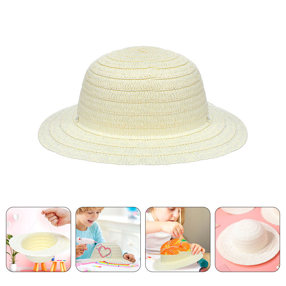 8Pcs DIY Kids Straw Hats White - đánh giá và giá Art Craft Hat