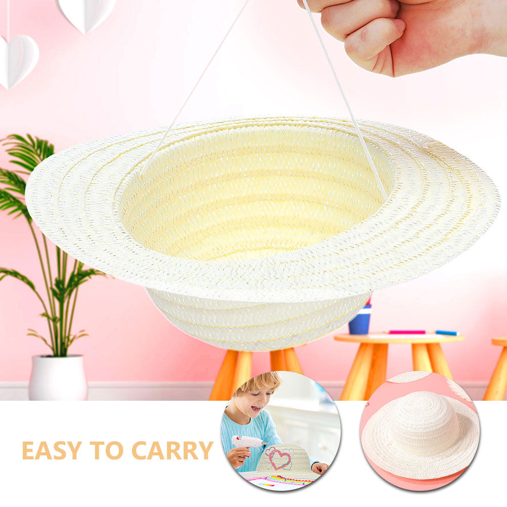 8Pcs DIY Kids Straw Hats White - đánh giá và giá Art Craft Hat